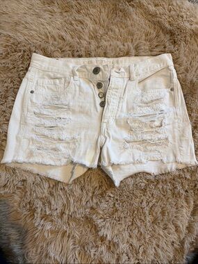 Abercrombie & Fitch White Distressed Denim Jean Shorts